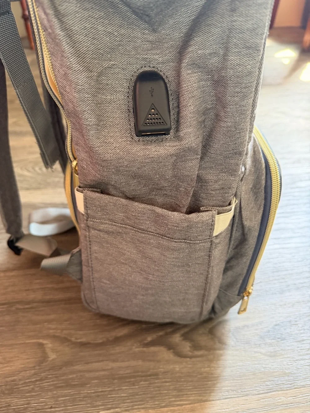 Light Taupe Baby Diaper Backpack with Detachable Pouch